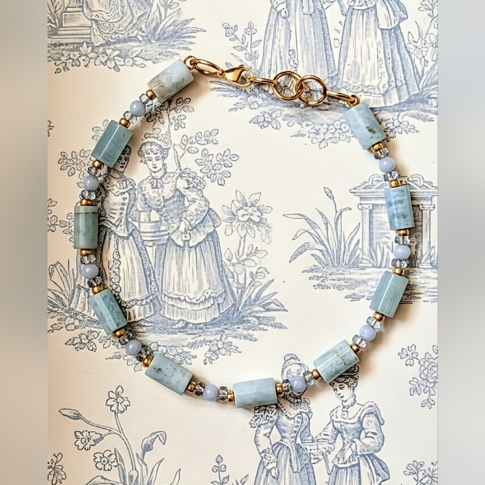 Natural Large Blue Aquamarine Stone And Bead Necklace Or Choker